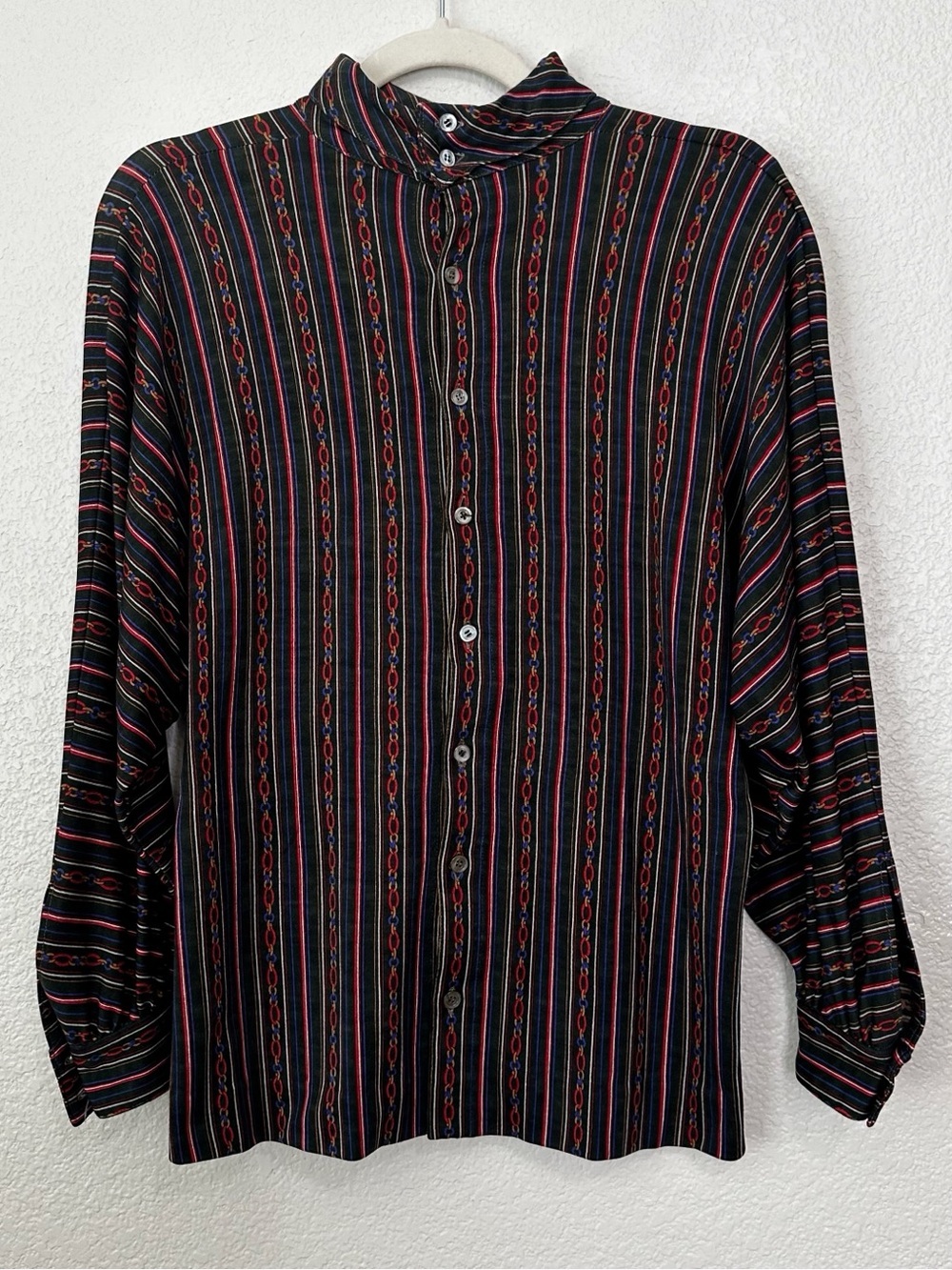 Celine Vintage Vertical Stripes Dolman Sleeves Button Down Shirt, Sz 40 (Medium)